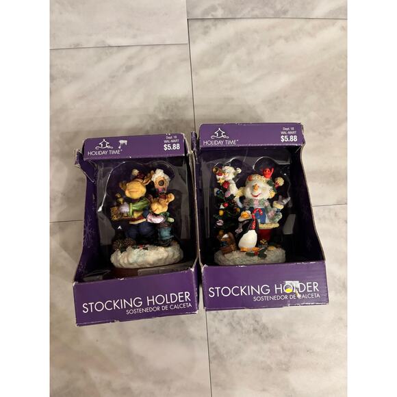 Vintage Holiday Time Christmas Stocking Hanger Holder Lot of 2 Snowman Reindeer - Picture 3 of 6